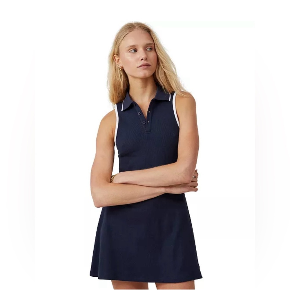 Cotton On Navy Sleeveless Sporty Polo Mini Dress with White Edges